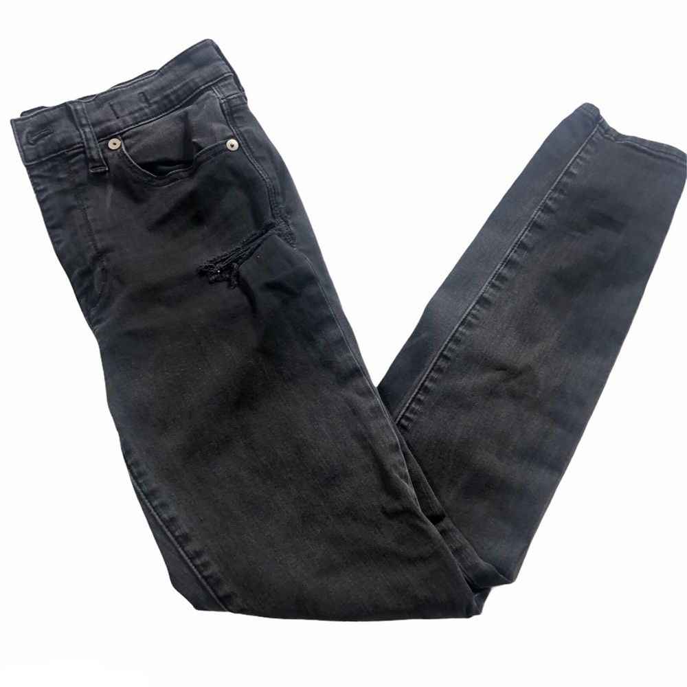 Madewell High Riser Skinny Black Jeans Distressed